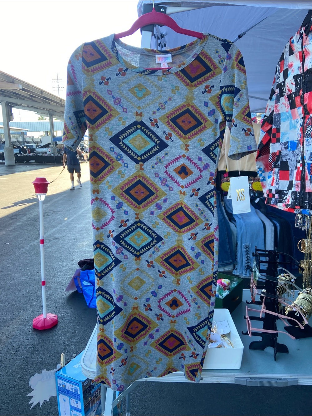 LuLaRoe Gray Dress with Multicolor Geometric Diamonds